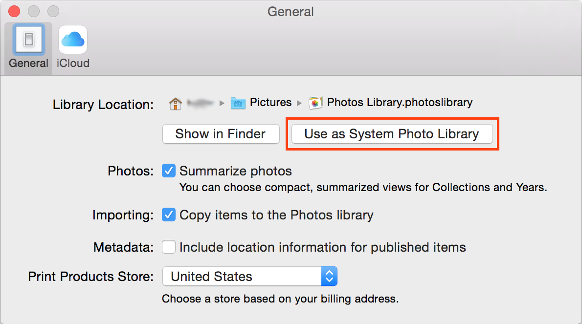 Mac OS X Photos App General Preferences Window