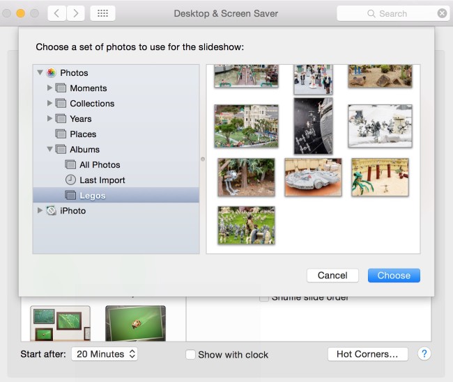 Mac OS X Screen Saver Preferences Choose Photos Collection