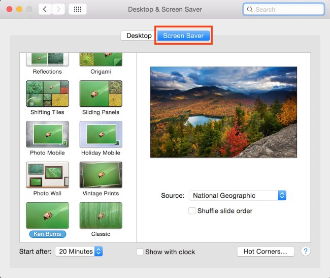 Mac OS X Screen Saver Preferences