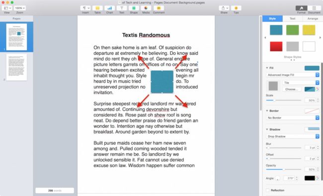 Apple Pages rectangle shape inserted into document